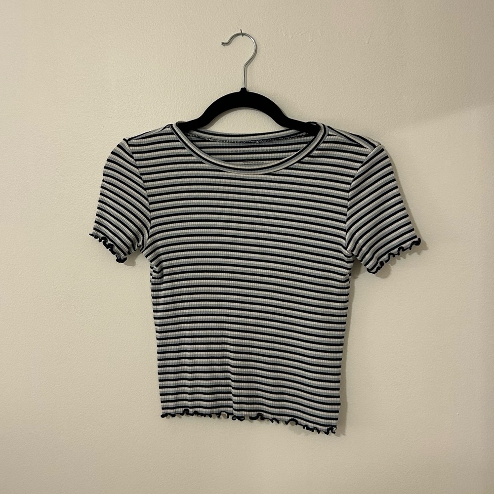 Striped Black, Blue & White Women's Crop Top